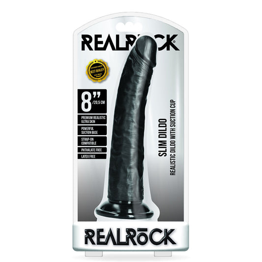 Slim Realistic Dildo Without Balls With Suction Cup 8'' Black | 7423522625682 | Available at EroticWarehouse.com