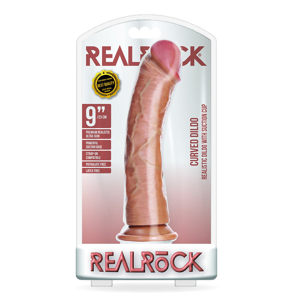 Curved Realistic Dildo Without Balls With Suction Cup 9'' Tan | 7423522627600 | Available at EroticWarehouse.com
