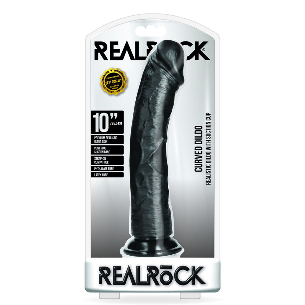 Curved Realistic Dildo Without Balls With Suction Cup 10'' Black | 7423522627648 | Available at EroticWarehouse.com