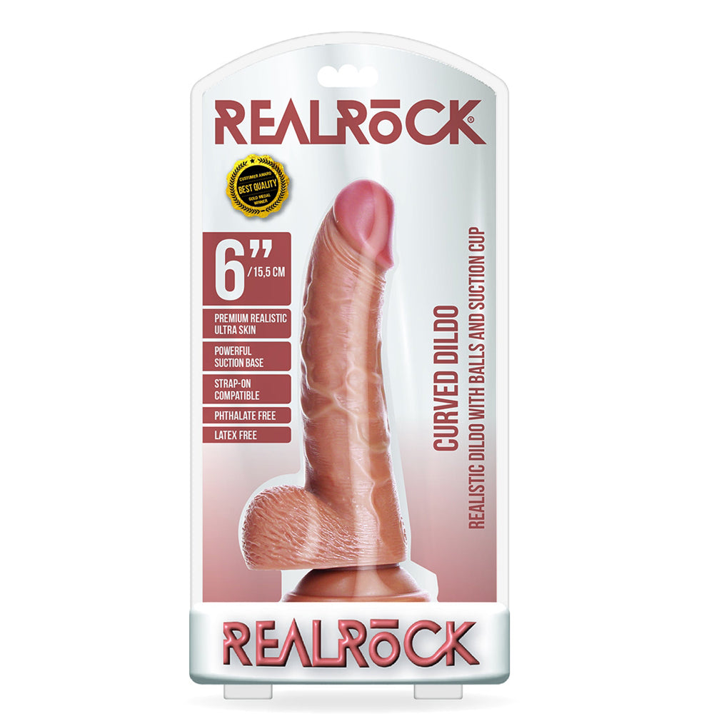 Curved Realistic Dildo With Balls And Suction Cup 6'' Tan | 7423522627662 | Available at EroticWarehouse.com