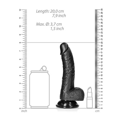Curved Realistic Dildo With Balls And Suction Cup 7'' Black | 7423522628607 | Available at EroticWarehouse.com