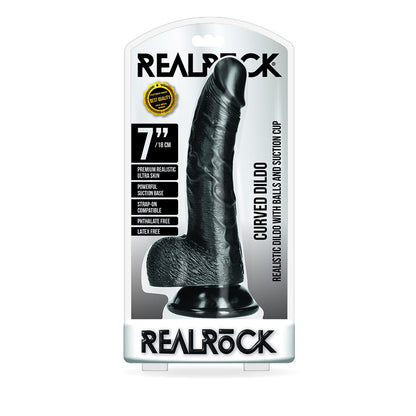 Curved Realistic Dildo With Balls And Suction Cup 7'' Black | 7423522628607 | Available at EroticWarehouse.com