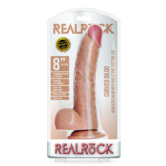 Curved Realistic Dildo With Balls And Suction Cup 8'' Tan | 7423522628621 | Available at EroticWarehouse.com