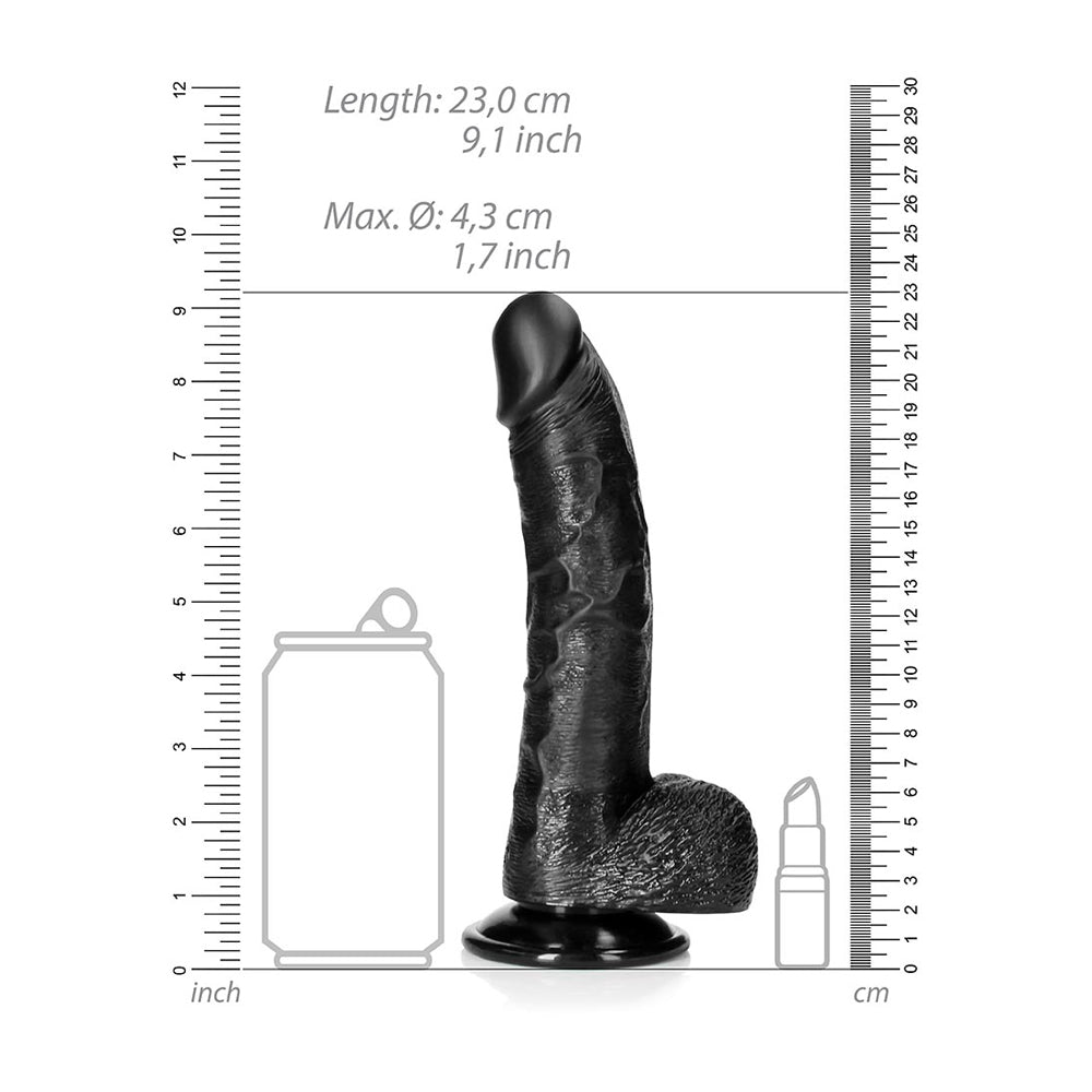 Curved Realistic Dildo With Balls And Suction Cup 8'' Black | 7423522628638 | Available at EroticWarehouse.com