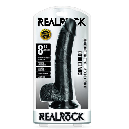Curved Realistic Dildo With Balls And Suction Cup 8'' Black | 7423522628638 | Available at EroticWarehouse.com
