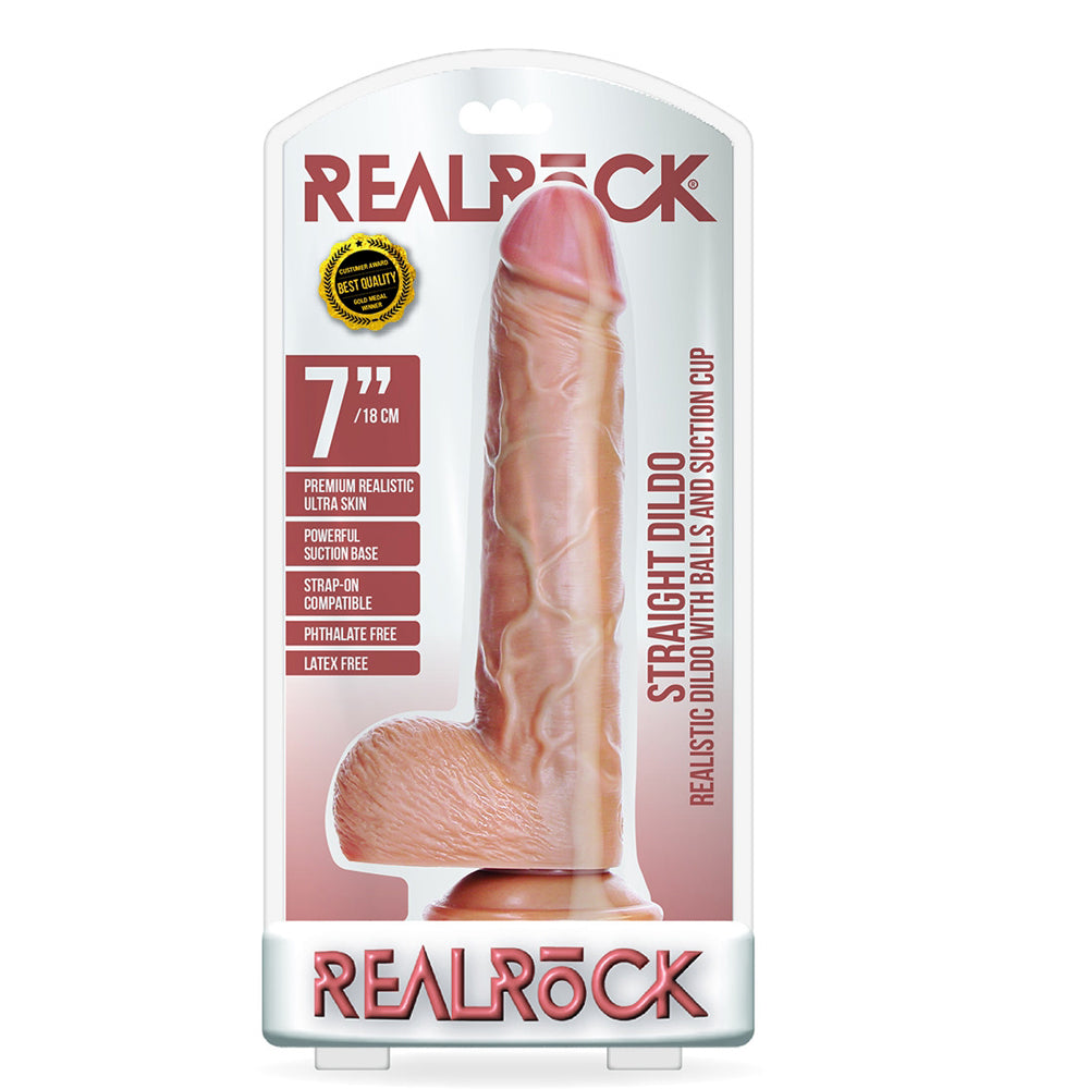 Straight Realistic Dildo With Balls And Suction Cup 7'' Tan | 7423522628652 | Available at EroticWarehouse.com