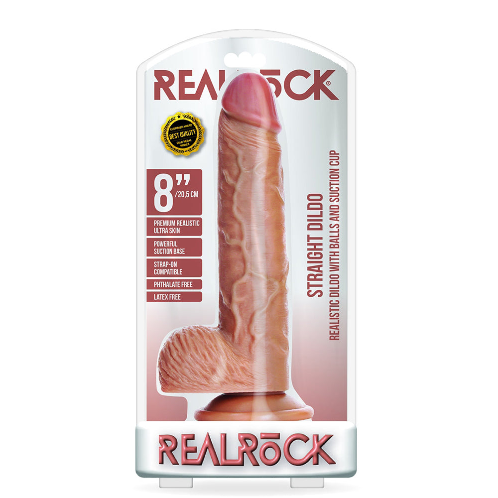 Straight Realistic Dildo With Balls And Suction Cup 8'' Tan | 7423522628676 | Available at EroticWarehouse.com