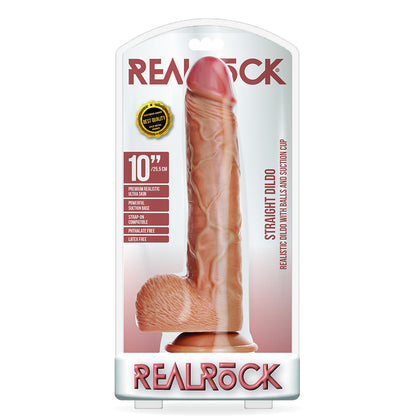 Straight Realistic Dildo With Balls And Suction Cup 10'' Tan | 7423522629611 | Available at EroticWarehouse.com