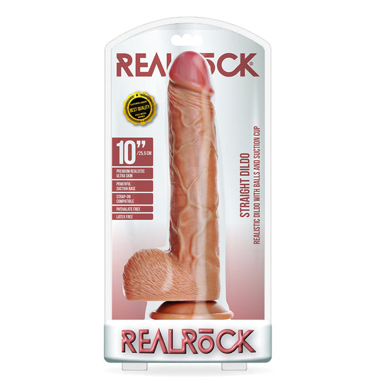 Straight Realistic Dildo With Balls And Suction Cup 10'' Tan | 7423522629611 | Available at EroticWarehouse.com