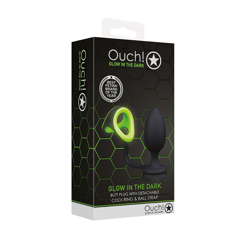 Ouch! Butt Plug With Cock Ring & Ball Strap Glow In The Dark | 7423522638668 | Available at EroticWarehouse.com