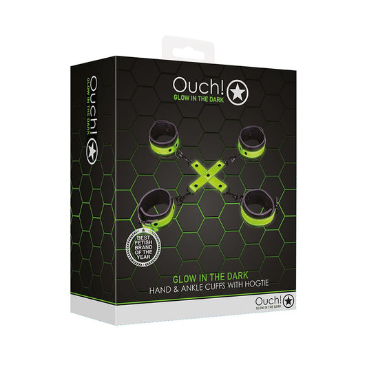 Ouch! Hand & Ankle Cuffs With Hogtie Glow In The Dark | 7423522638675 | Available at EroticWarehouse.com