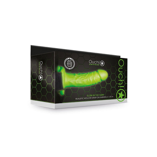 Ouch! Realistic 7" Strap-On Harness Glow In The Dark | 7423522650608 | Available at EroticWarehouse.com