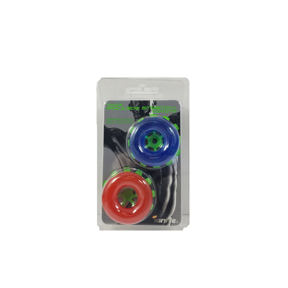 Thick Power Stretch Donuts 2 Pack Red/Blue | 752875954109 | Available at EroticWarehouse.com