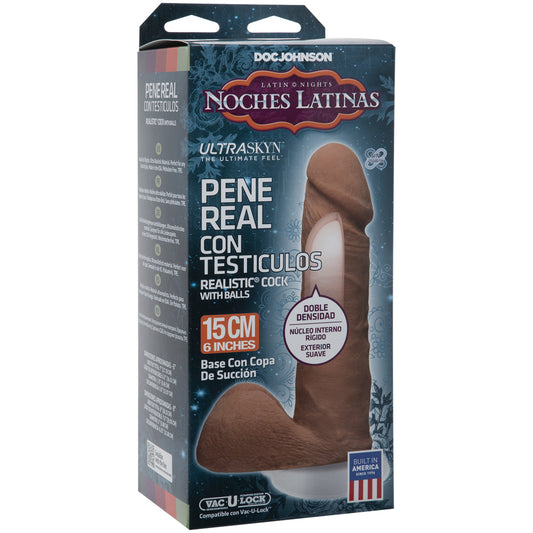 Noches Latinas - ULTRASKYN Pene Real Con Testiculos Base Con Vac-U-Lock Copa De Succion - 6" Caramel | 782421007485 | Available at EroticWarehouse.com