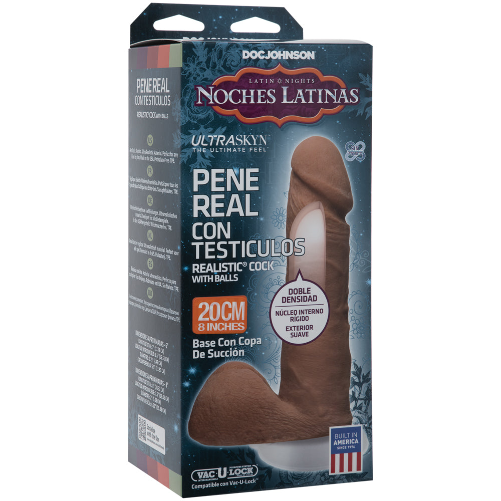 Noches Latinas - ULTRASKYN Pene Real Con Testiculos Base Con Vac-U-Lock Copa De Succion - 8" Caramel | 782421007492 | Available at EroticWarehouse.com