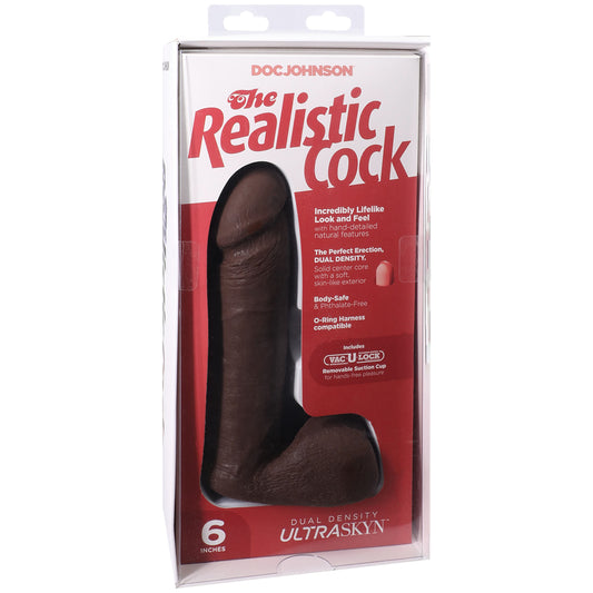 The Realistic Cock Ultraskyn 6" With Balls Chocolate | 782421014292 | Available at EroticWarehouse.com