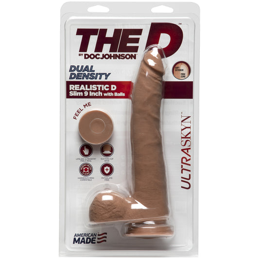 The D Realistic D Slim 9" With Balls Ultraskyn Caramel | 782421068660 | Available at EroticWarehouse.com