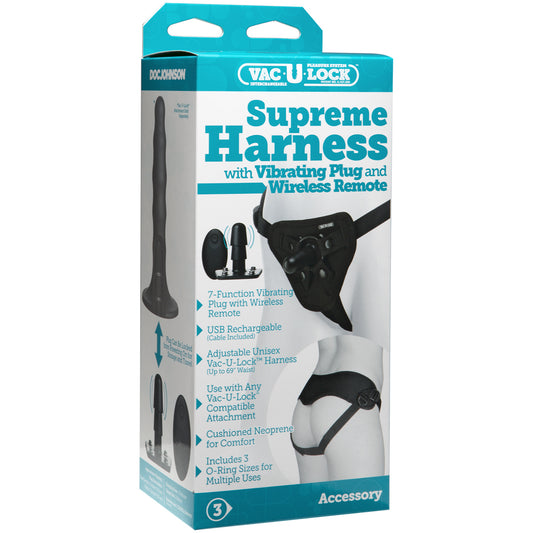 Vac-U-Lock Supreme Harness With Vibrating Plug Black | 782421069407 | Available at EroticWarehouse.com