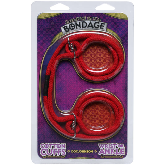 Japanese Style Bondage 100% Cotton Wrist Or Ankle Cuffs Red | 782421072698 | Available at EroticWarehouse.com