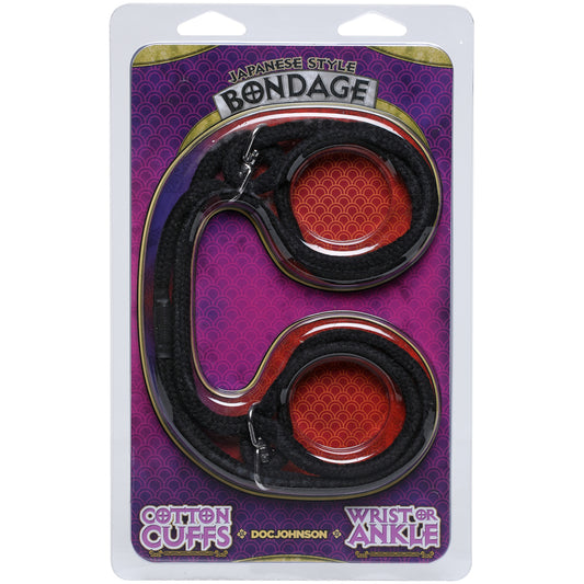 Japanese Style Bondage 100% Cotton Wrist Or Ankle Cuffs Black | 782421072711 | Available at EroticWarehouse.com