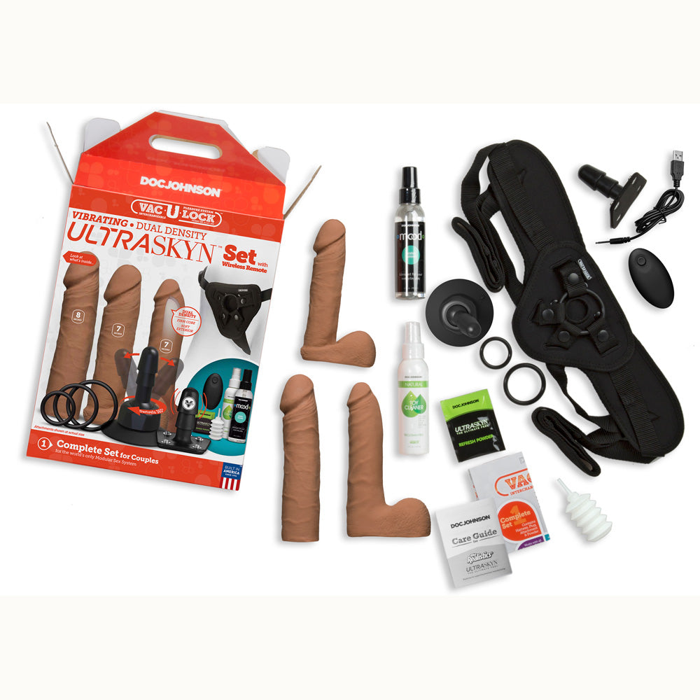 Vac-U-Lock Vibrating Dual Density Ultraskyn Set With Wireless Remote Caramel | 782421073466 | Available at EroticWarehouse.com