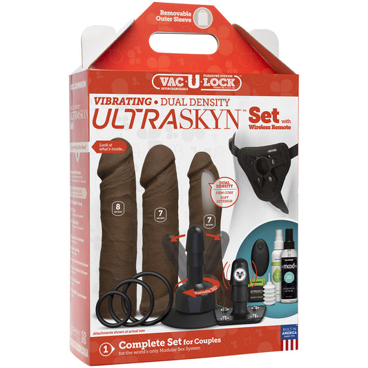 Vac-U-Lock Vibrating Dual Density Ultraskyn Set With Wireless Remote Chocolate | 782421073473 | Available at EroticWarehouse.com