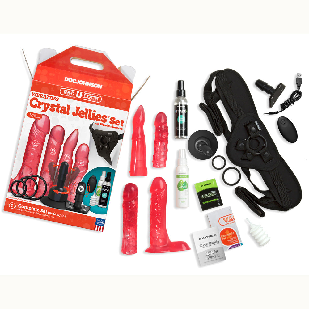 Vac-U-Lock Vibrating Crystal Jellies Set With Wireless Remote Pink | 782421073497 | Available at EroticWarehouse.com