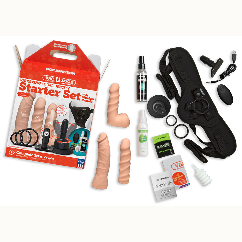 Vac-U-Lock Vibrating Dual Density Starter Set With Wireless Remote Vanilla | 782421073503 | Available at EroticWarehouse.com