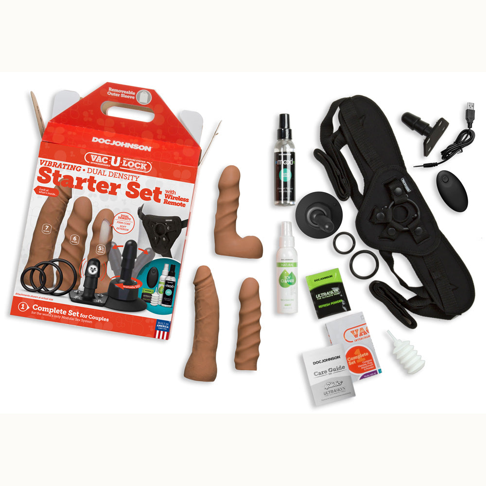 Vac-U-Lock Vibrating Dual Density Starter Set With Wireless Remote Caramel | 782421073510 | Available at EroticWarehouse.com