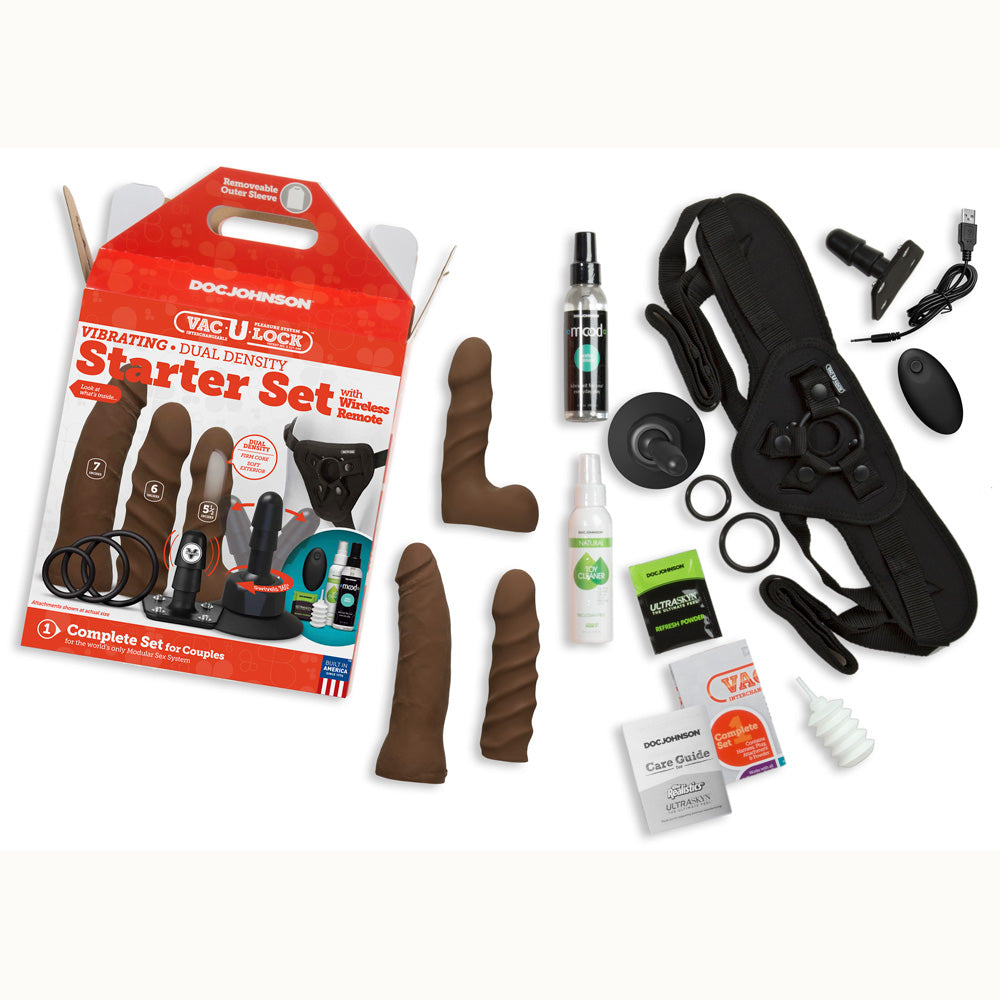 Vac-U-Lock Vibrating Dual Density Starter Set With Wireless Remote Chocolate | 782421073527 | Available at EroticWarehouse.com