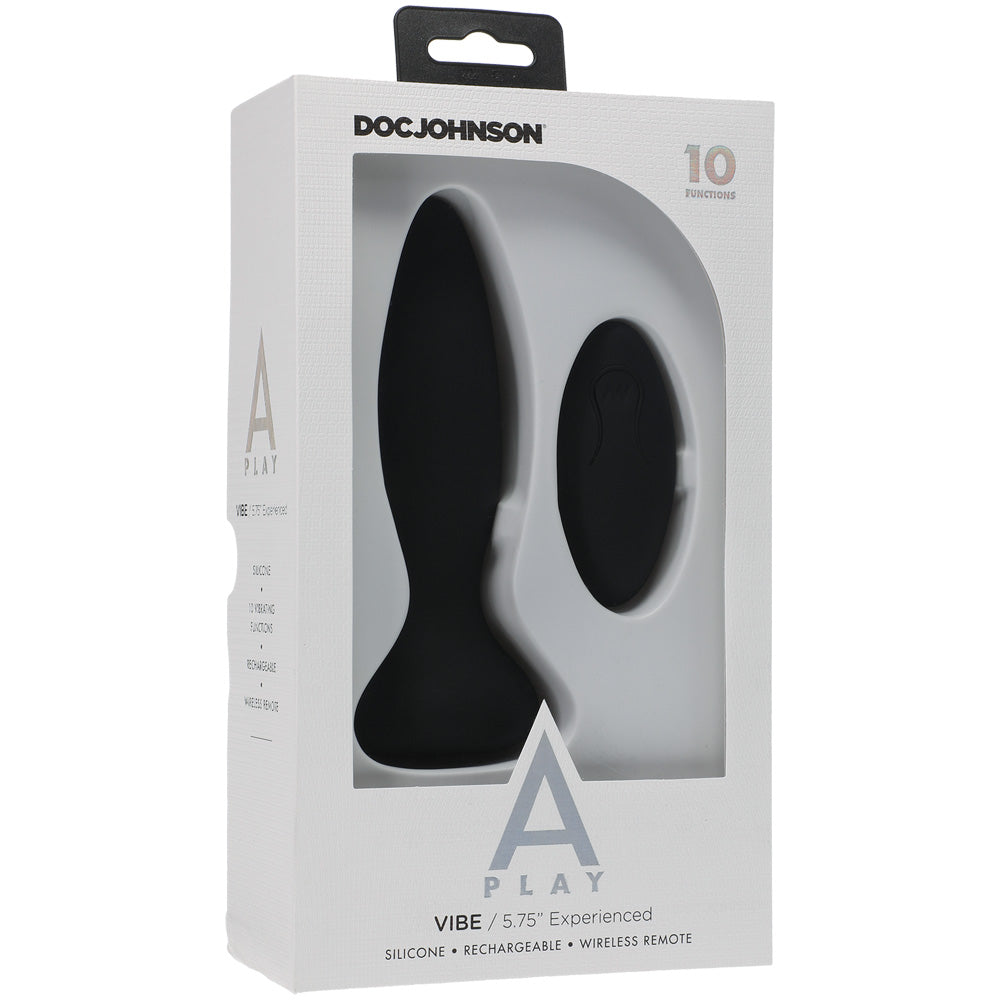 A-Play Vibe Experienced Rechargeable Silicone Anal Plug With Remote Black | 782421075637 | Available at EroticWarehouse.com