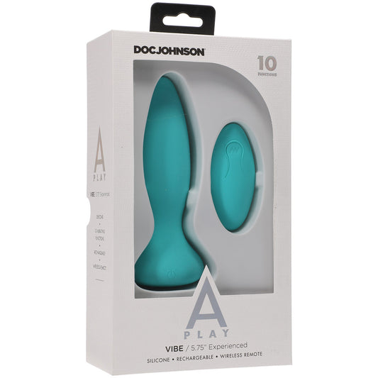 A-Play Vibe Experienced Rechargeable Silicone Anal Plug With Remote Teal | 782421075644 | Available at EroticWarehouse.com