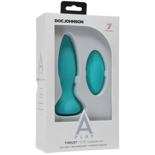 A-Play Thrust Experienced Rechargeable Silicone Anal Plug With Remote Teal | 782421075682 | Available at EroticWarehouse.com