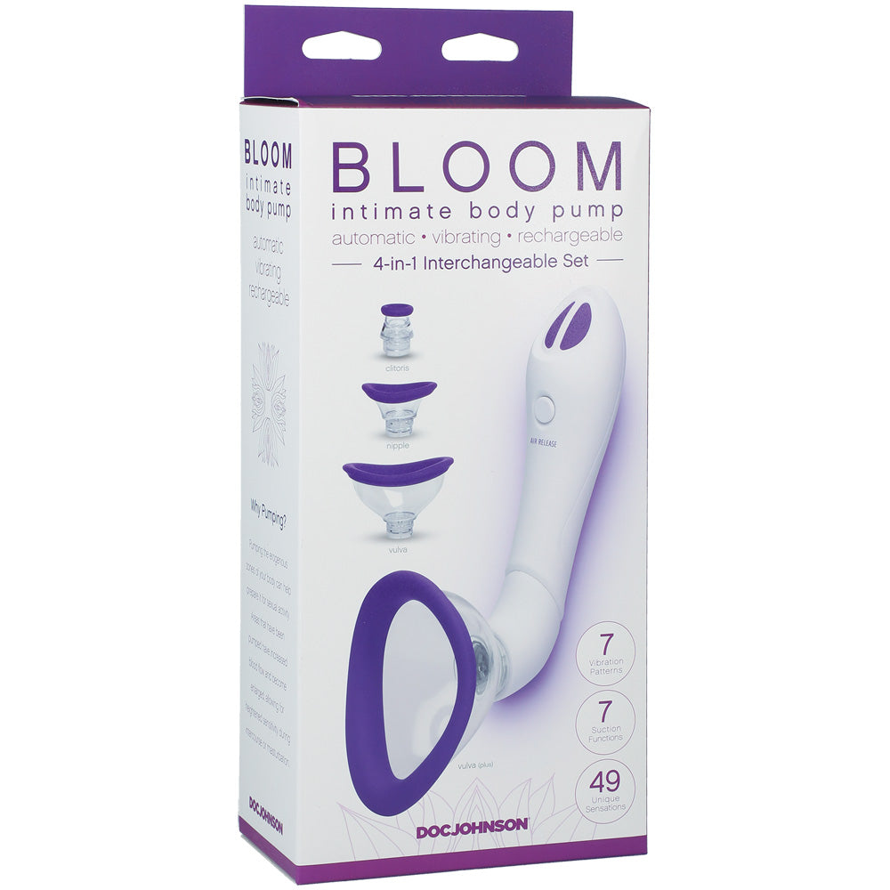 Bloom Intimate Body Pump Automatic Vibrating Rechargeable Purple/White | 782421077723 | Available at EroticWarehouse.com