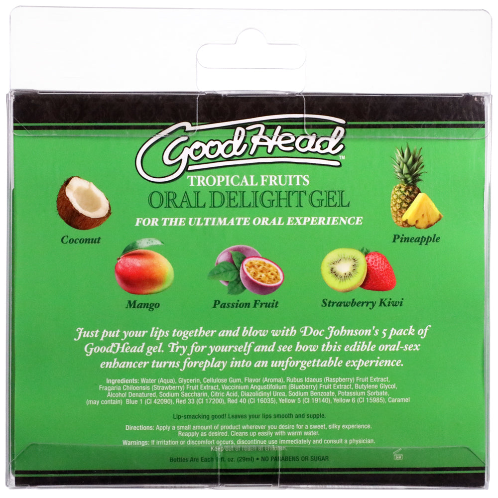 Goodhead Oral Delight Gel Tropical Fruits 5Pk 1 oz. | 782421083205 | Available at EroticWarehouse.com