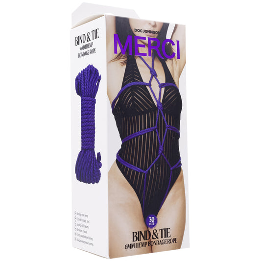 Merci Bind & Tie 6mm Hemp Bondage Rope 30 Feet Violet | 782421089412 | Available at EroticWarehouse.com