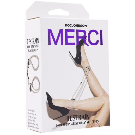 Merci Restrain 6mm Hemp Wrist Or Ankle Cuffs Natural | 782421089443 | Available at EroticWarehouse.com