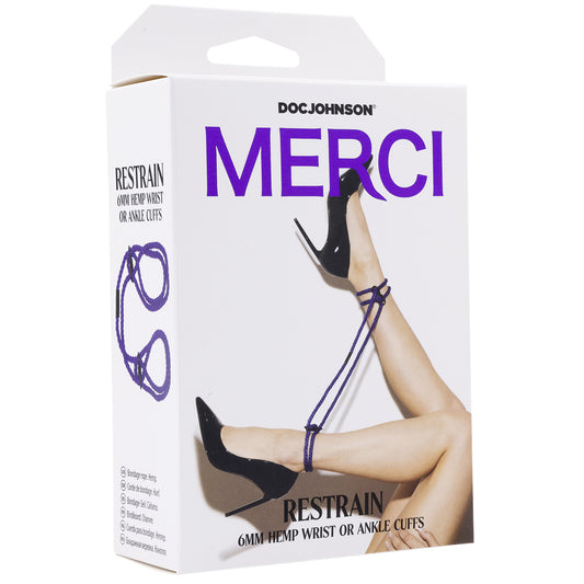Merci Restrain 6mm Hemp Wrist Or Ankle Cuffs Violet | 782421089450 | Available at EroticWarehouse.com