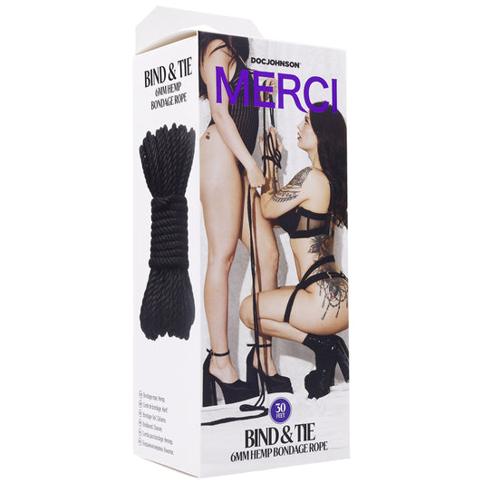 Merci Bind & Tie 6mm Hemp Bondage Rope 30 Feet Black | 782421089856 | Available at EroticWarehouse.com