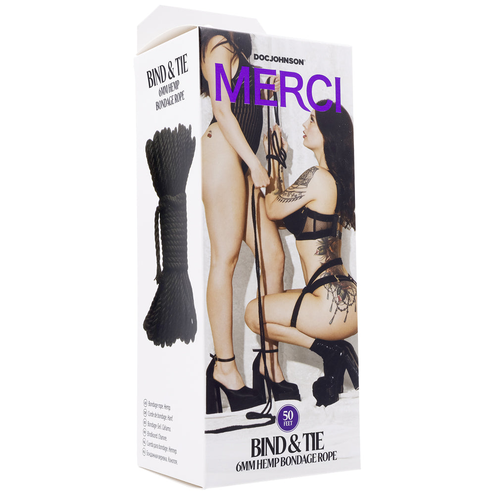Merci Bind & Tie 6mm Hemp Bondage Rope 50 Feet Black | 782421089863 | Available at EroticWarehouse.com