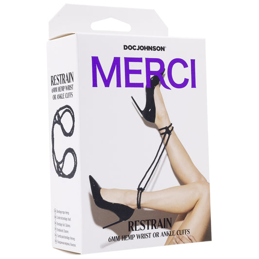 Merci Restrain 6mm Hemp Wrist Or Ankle Cuffs Black | 782421089870 | Available at EroticWarehouse.com