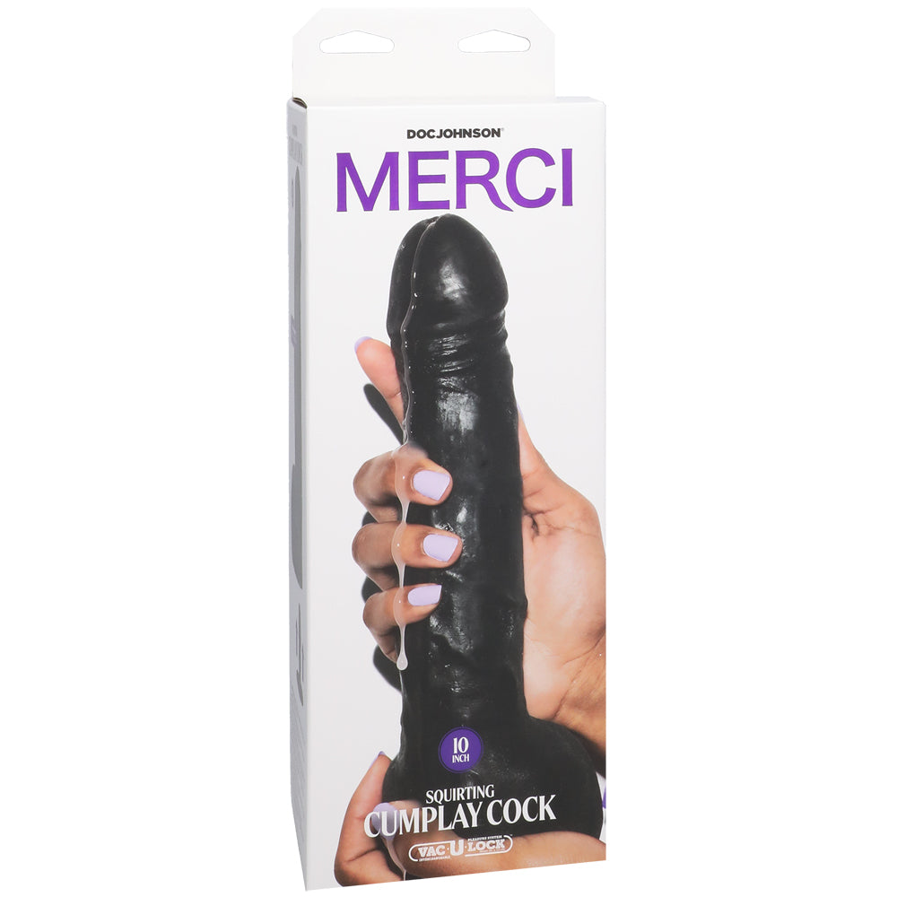Merci Squirting Cumplay Cock 10" With Removable Vac-U-Lock Suction Cup Ultraskyn Black | 782421089924 | Available at EroticWarehouse.com