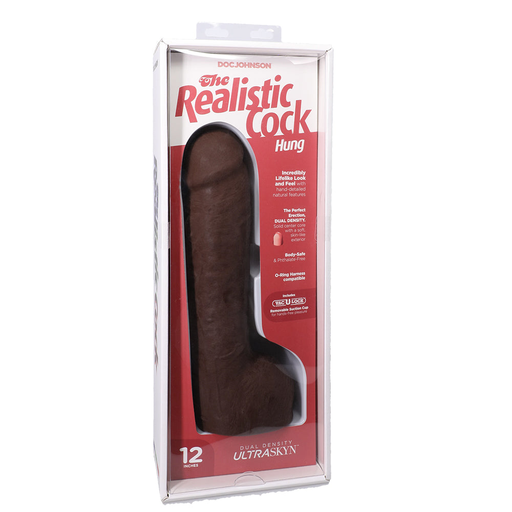 The Realistic Cock Hung Ultraskyn 12" With Balls Chocolate | 782421091460 | Available at EroticWarehouse.com
