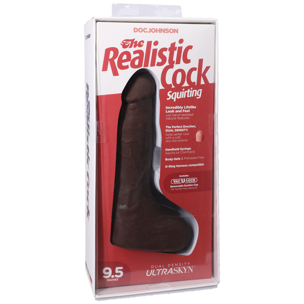 The Realistic Cock Squirting Cock Ultraskyn 9.5" With Balls Chocolate | 782421091507 | Available at EroticWarehouse.com