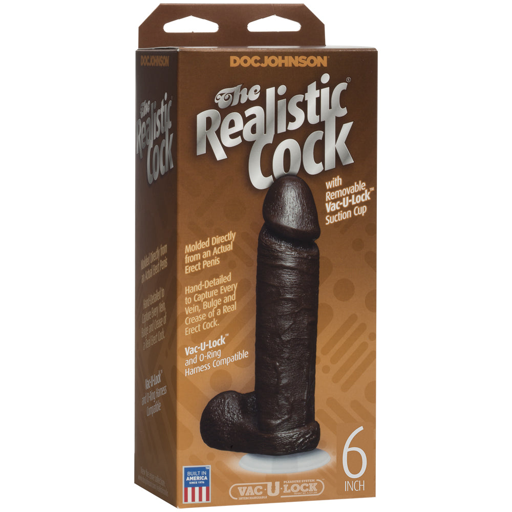 The Realistic Cock - With Removable Vac-U-Lock Suction Cup - 6" - Chocolate | 782421120801 | Available at EroticWarehouse.com
