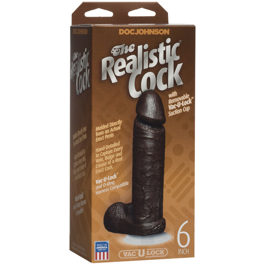 The Realistic Cock - With Removable Vac-U-Lock Suction Cup - 6" - Chocolate | 782421120801 | Available at EroticWarehouse.com