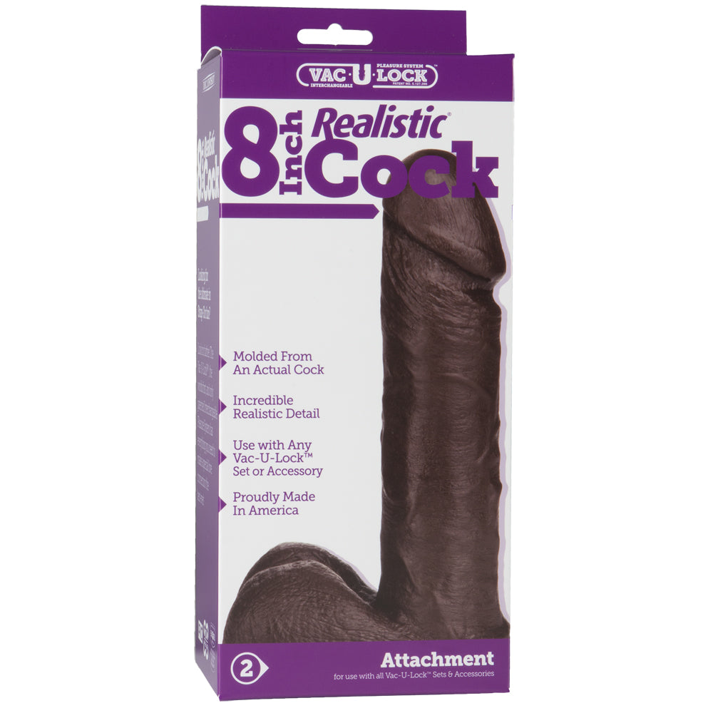Vac-U-Lock - 8" Realistic Cock Chocolate | 782421155605 | Available at EroticWarehouse.com