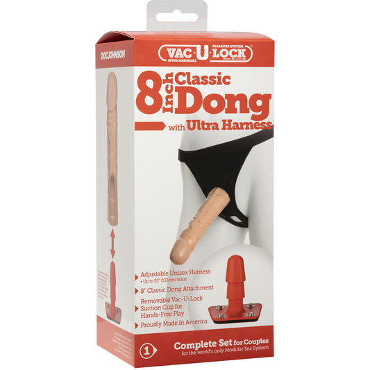Vac-U-Lock - 8" Classic Dong - With Ultra Harness Vanilla | 782421157005 | Available at EroticWarehouse.com