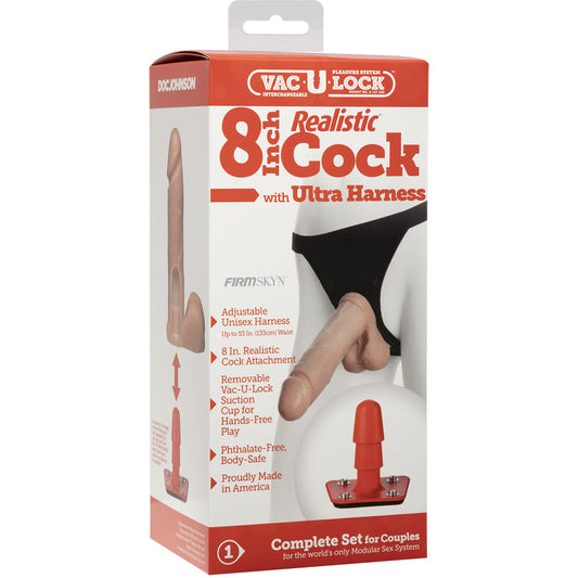 Vac-U-Lock - 8" Realistic Cock - With Ultra Harness Vanilla | 782421157401 | Available at EroticWarehouse.com