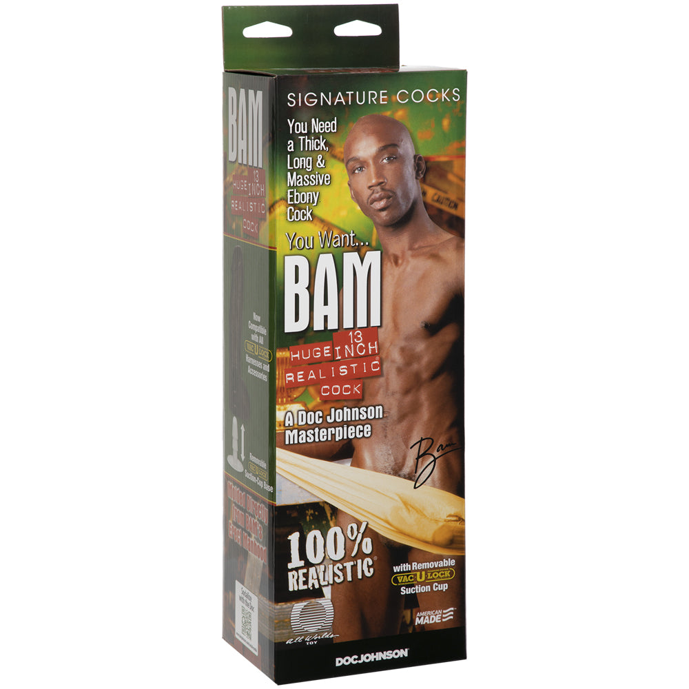 Signature Cocks Bam Huge 13" Realistic Cock with Removable Vac-U-Lock Suction Cup Chocolate | 782421436001 | Available at EroticWarehouse.com